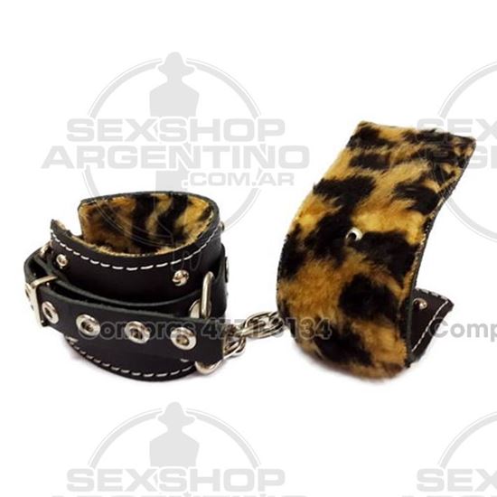 Esposas Negras Simples Con Mosqueton Y Peluche Animal Print